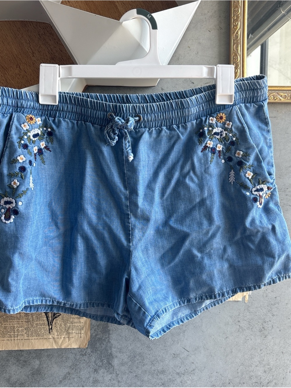 Blue Rain Light Blue Embroidered High-Waist Pull-On Shorts